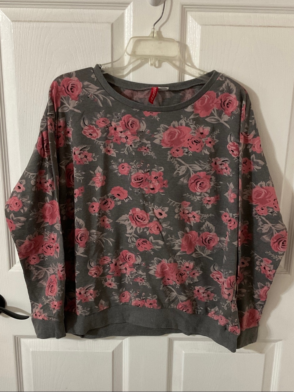 Divided Lightweight Gray Sweatshirt with Pink Rose Print